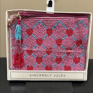 Sincerely Jules | Beaded Heart Wristlet/Wallet/Make-Up Bag